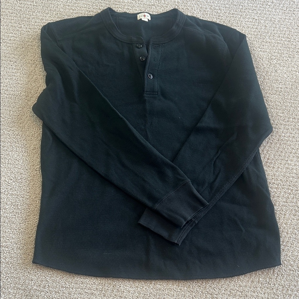 J Crew Men's Black Long-Sleeve Henley Thermal Shirt